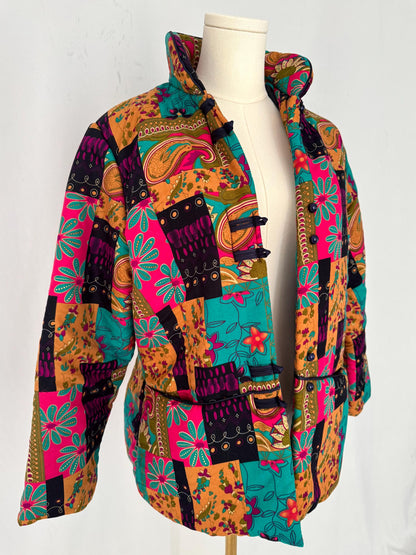 90s vintage multicolor patchwork puffy light jacket