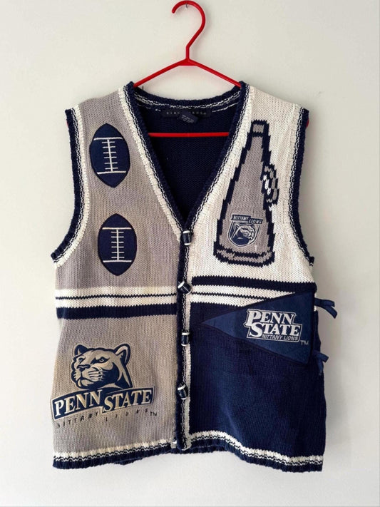 90s vintage blue Penn State football team knit sweater vest 