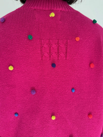 90s vintage pink embroidered ugly christmas long sleeved knit sweater – medium