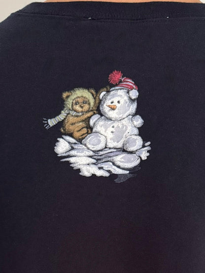 90s vintage blue teddy bear winter sleigh graphic pullover sweatshirt – medium