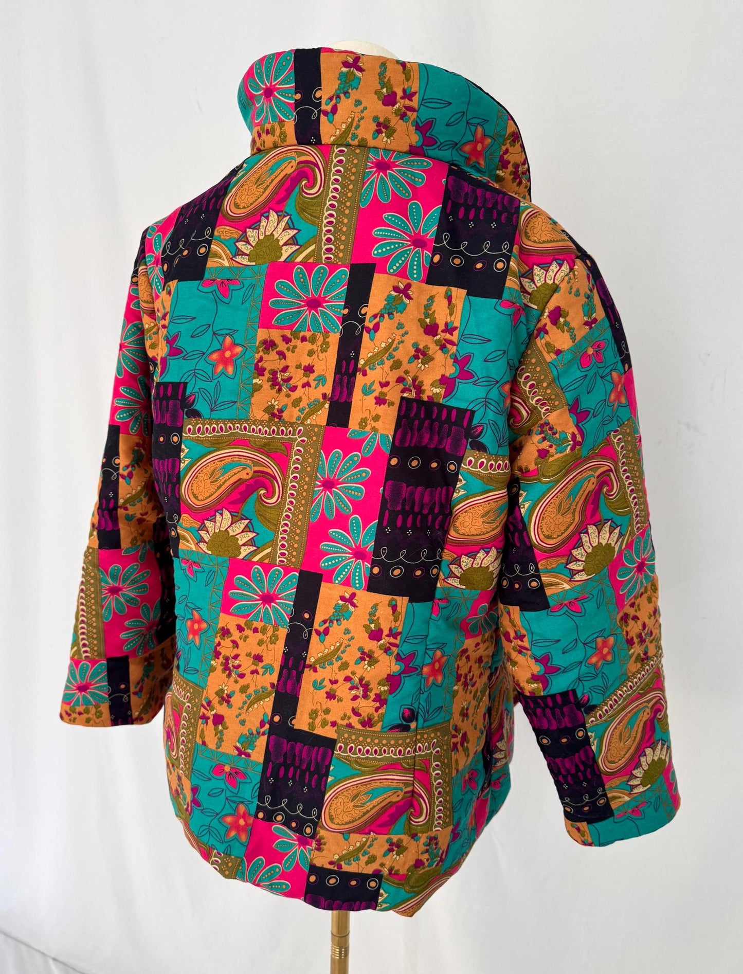 90s vintage multicolor patchwork puffy light jacket