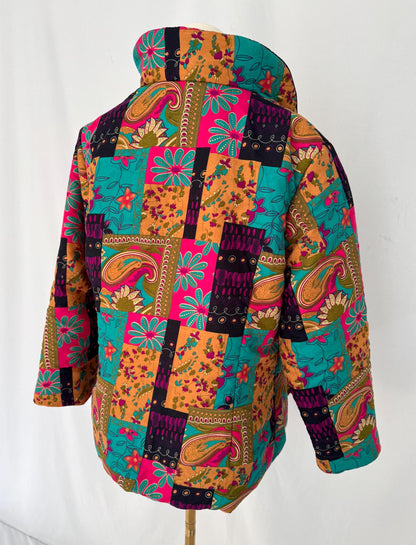 90s vintage multicolor patchwork puffy light jacket