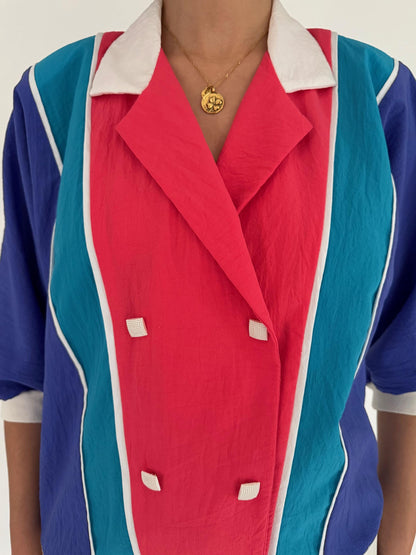 90s vintage multicolor geometric windbreaker blouse