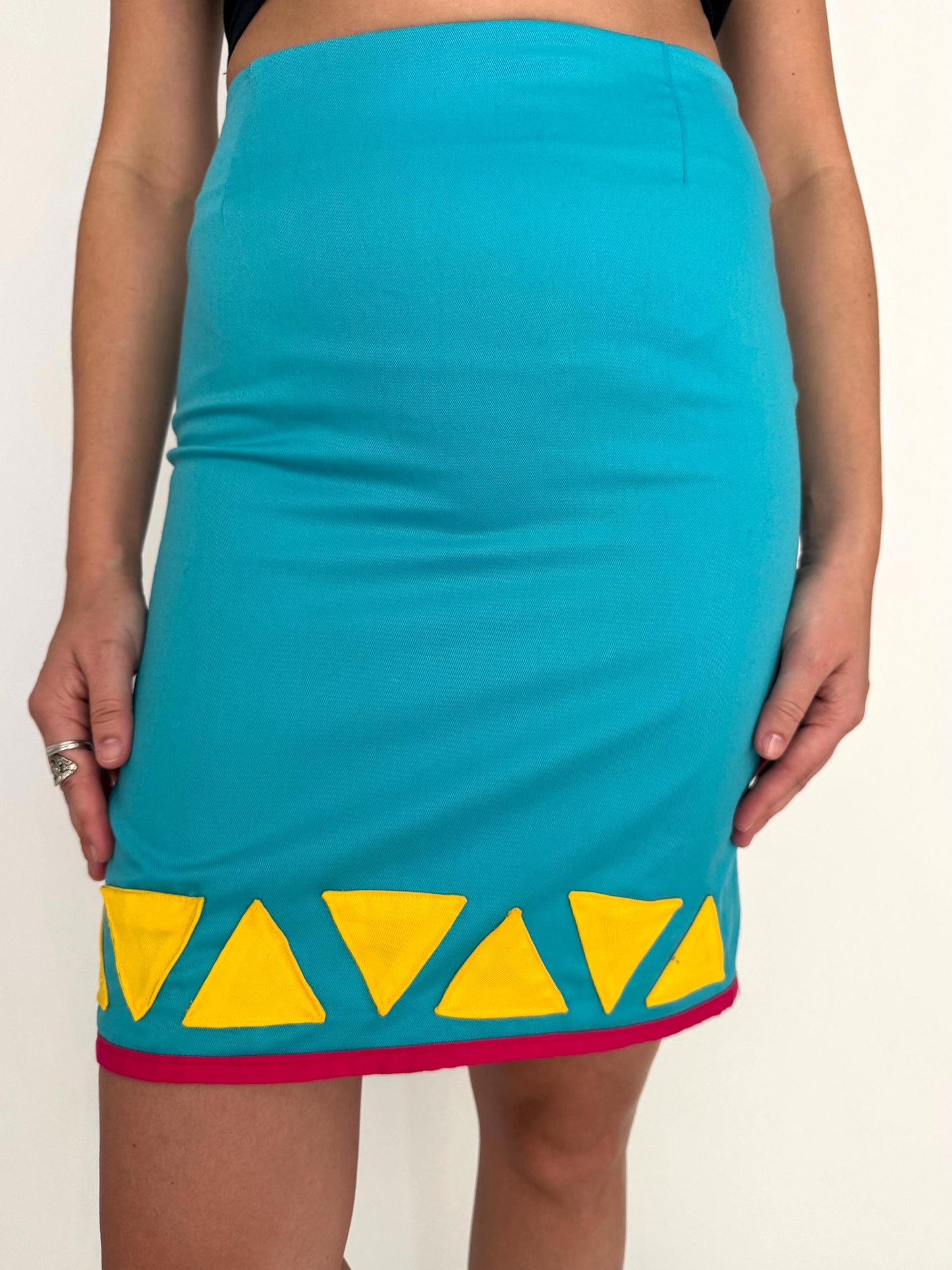 vintage handmade colorful geometric abstract print mini pencil skirt 