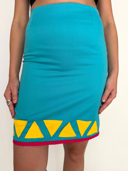 vintage handmade colorful geometric abstract print mini pencil skirt 