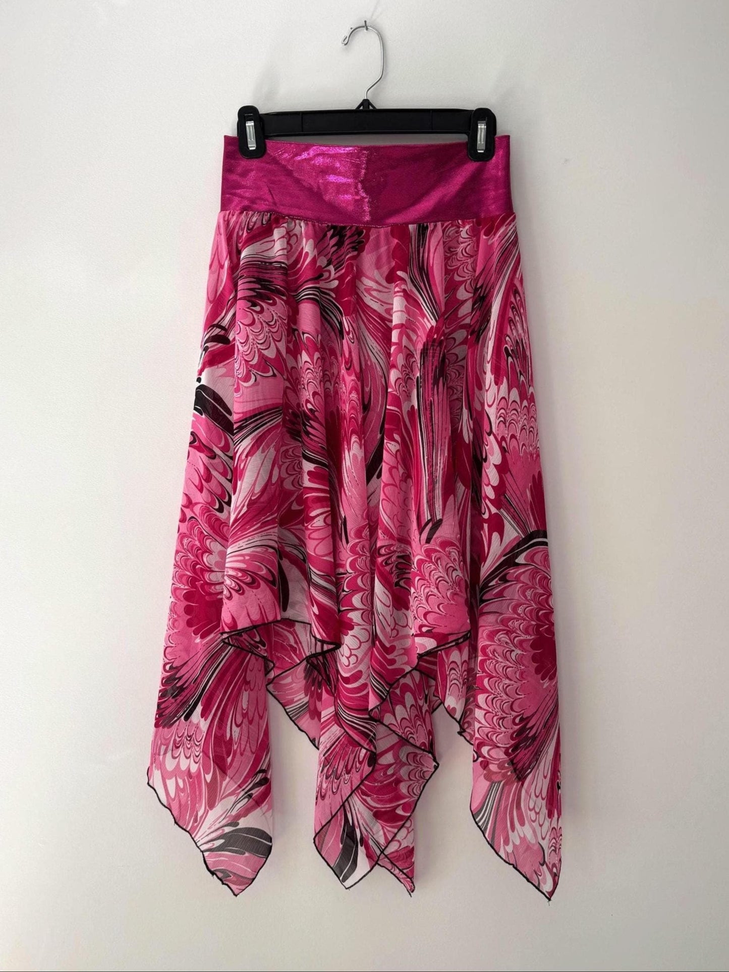 y2k vintage pink asymmetrical sheer flowy midi skirt – small medium | abstract fairy grunge coquette skirt