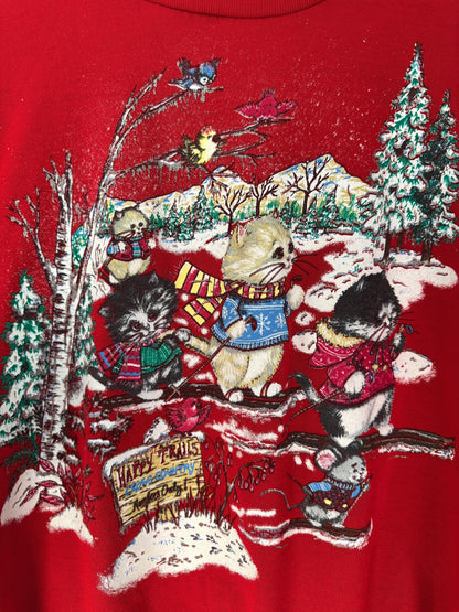 90s vintage red kittens cat christmas graphic pullover sweatshirt – small