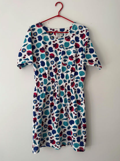90s vintage novelty seashell print cotton dress – medium | short sleeved summer vacation cover up