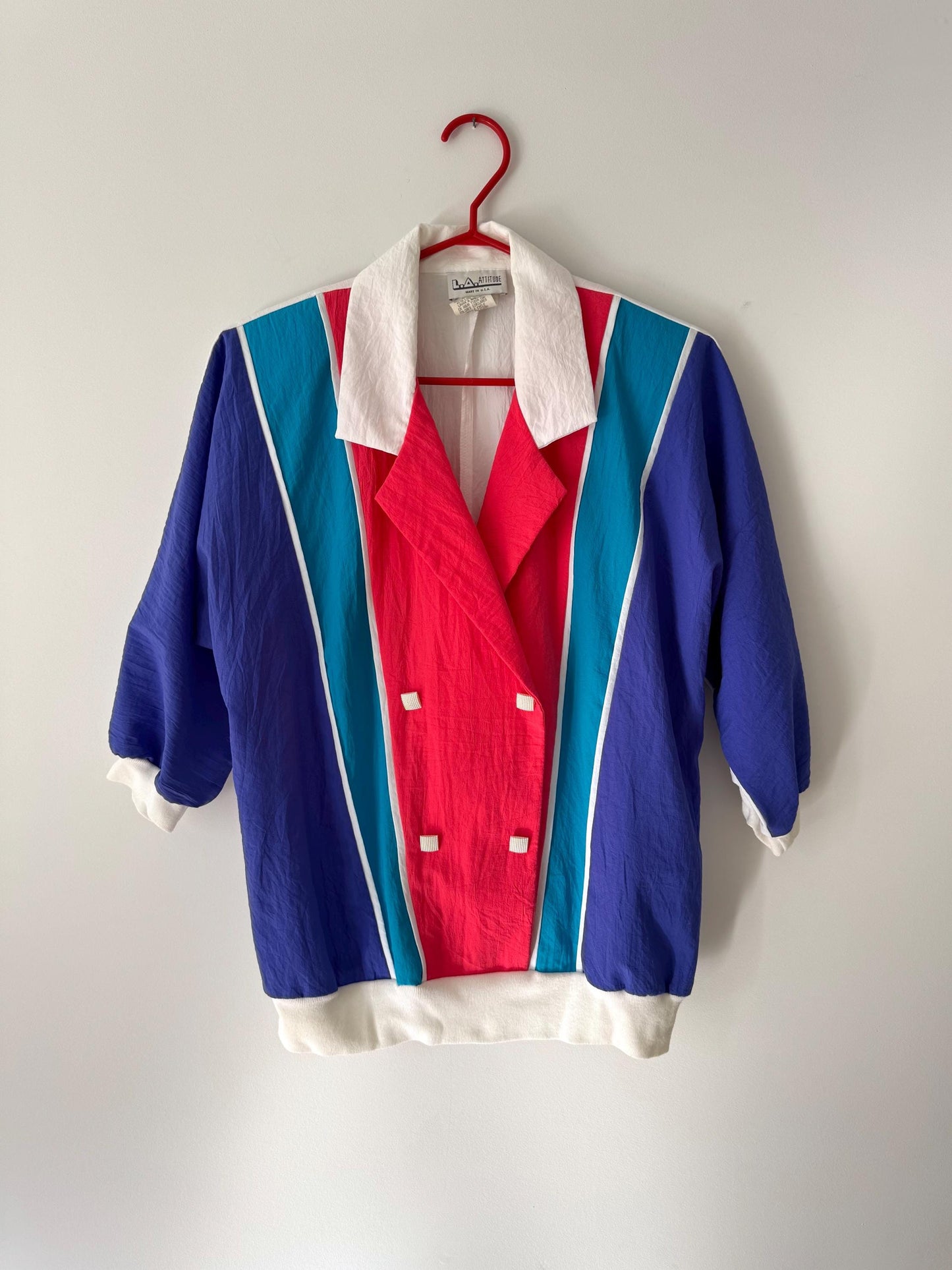90s vintage multicolor geometric windbreaker blouse
