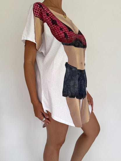 90s vintage womens body graphic beach tee shirt dress – one size | LA imprints novelty vacation cover up