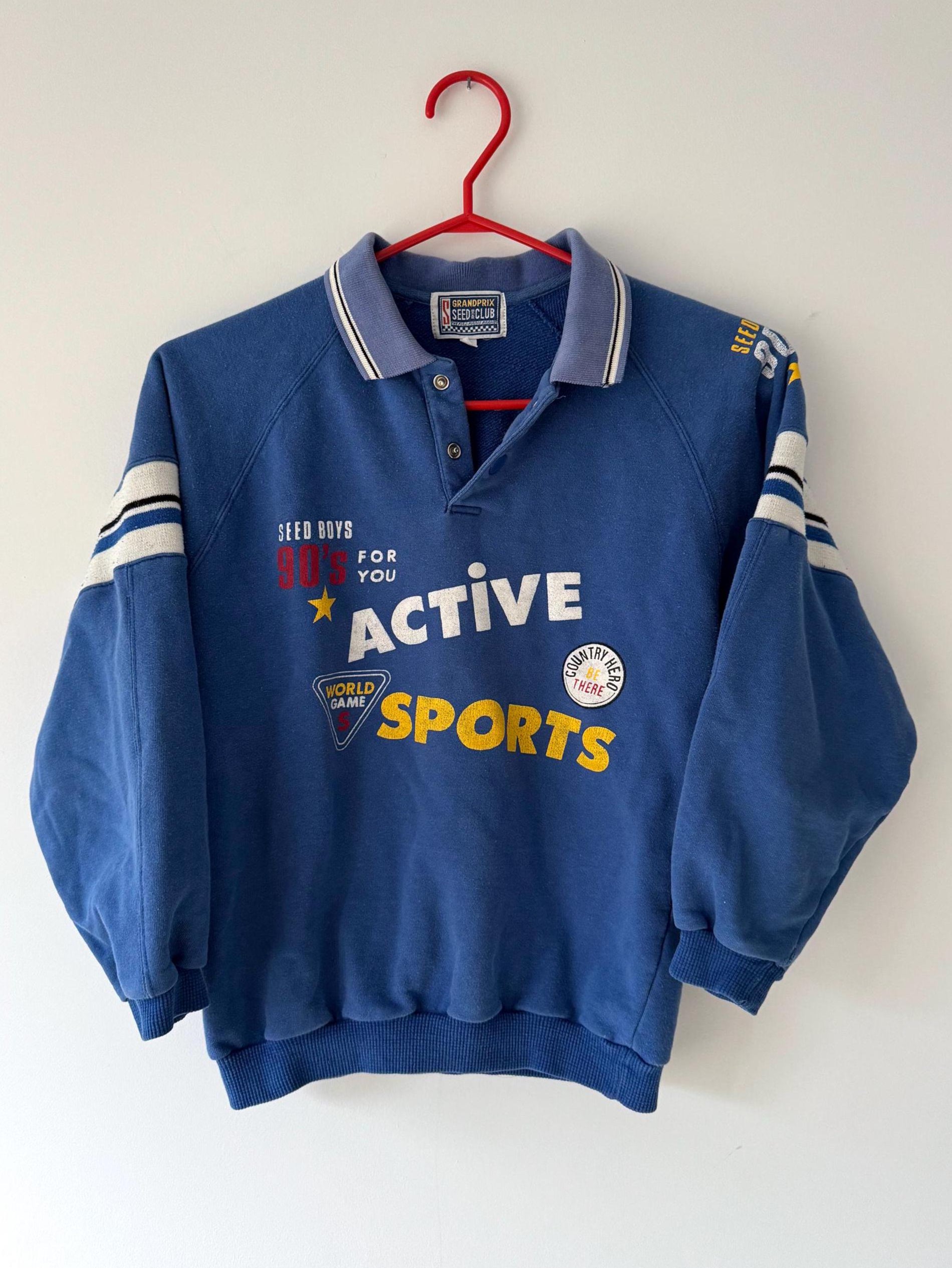 90s vintage blue striped active sports cropped polo shirt