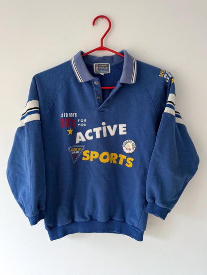 90s vintage blue striped active sports cropped polo shirt