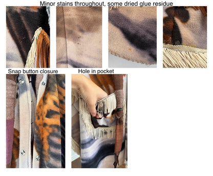 vintage one size homemade eagle print fringed fleece poncho cape