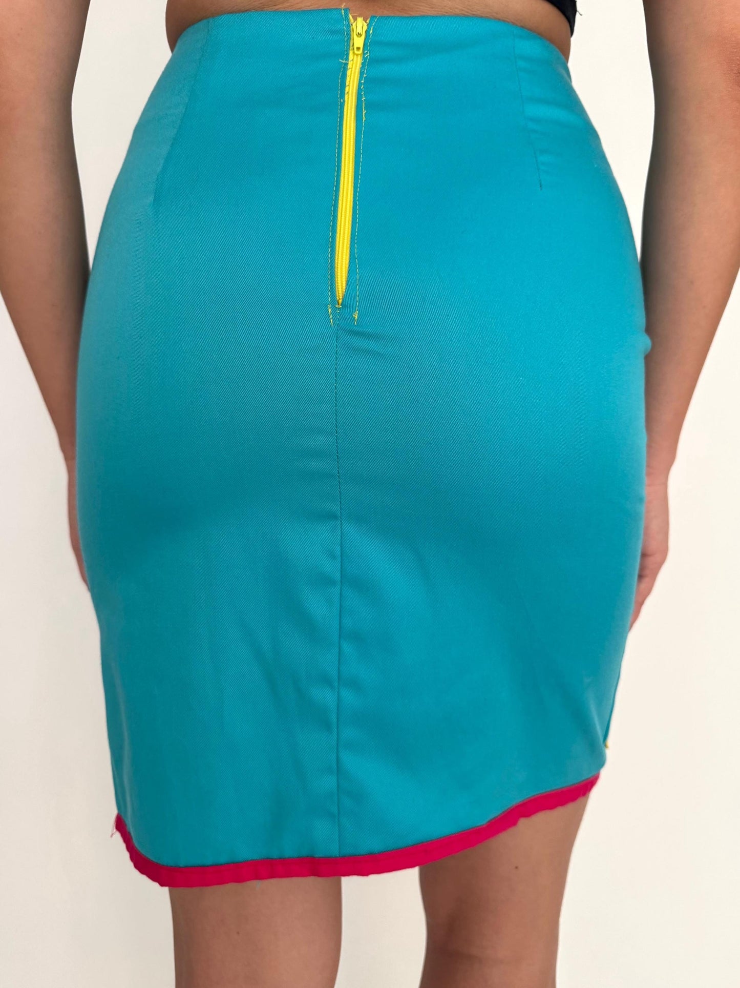 vintage handmade colorful geometric abstract print mini pencil skirt 