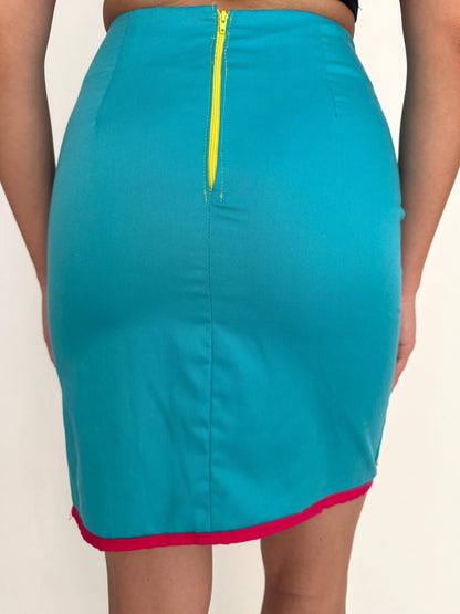 vintage handmade colorful geometric abstract print mini pencil skirt 
