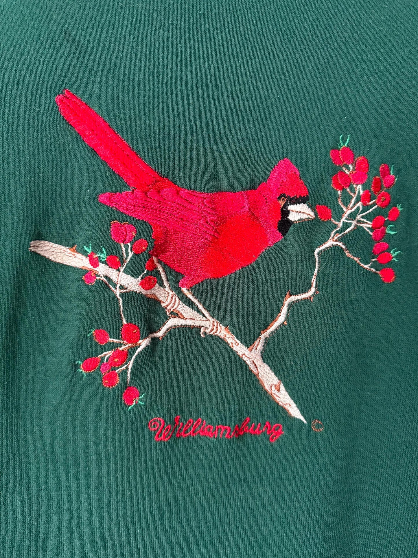 90s vintage green red holiday cardinal bird graphic pullover sweatshirt – medium