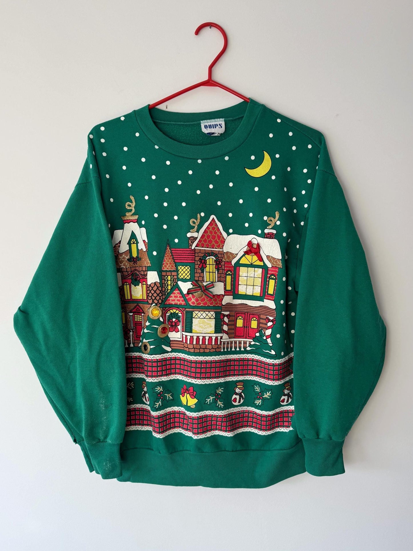 80s vintage green winter outdoor christmas graphic pullover sweater – medium large