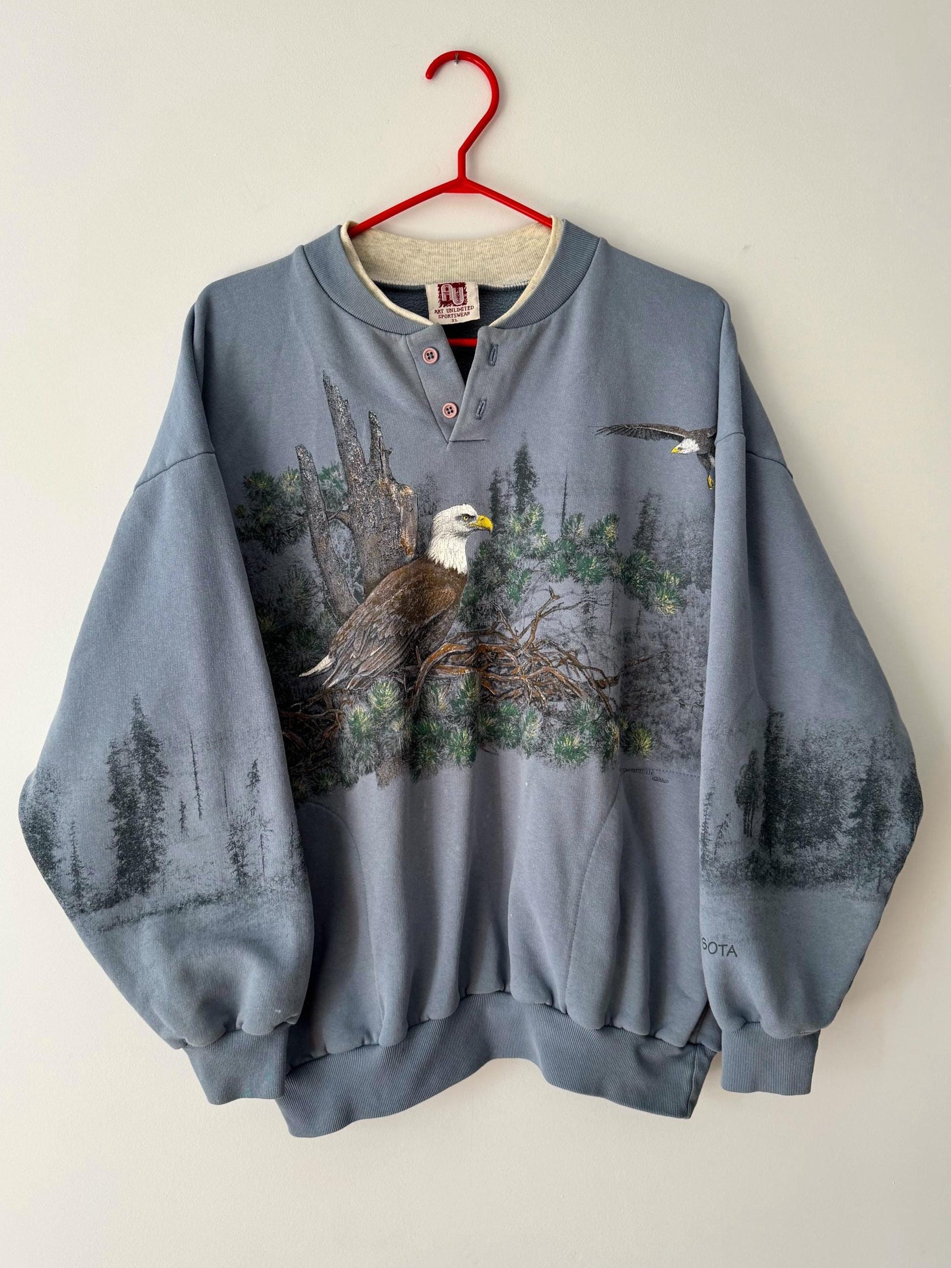 90s vintage blue eagle nature outdoor graphic unisex pullover sweater