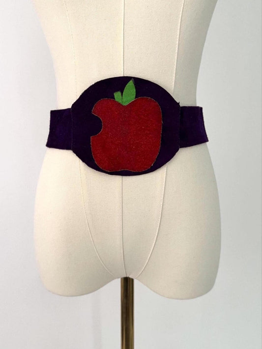 80s vintage purple novelty fruit apple suede wide belt