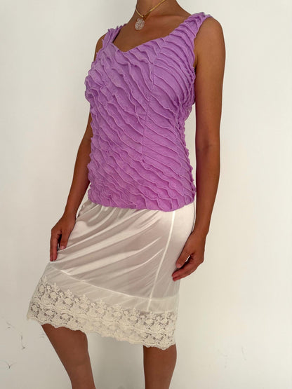 90s vintage purple ruffled tank top – medium large | cute frilly coquette romantic stretch sleeveless shirt