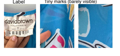 70s vintage blue abstract print sheer kaftan maxi dress – medium large | made in USA flowy sundress