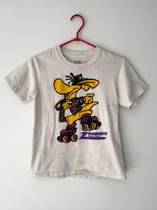 90s vintage white Zoomers Skate Club distressed baby tee shirt – small | thrashed fitted crop top