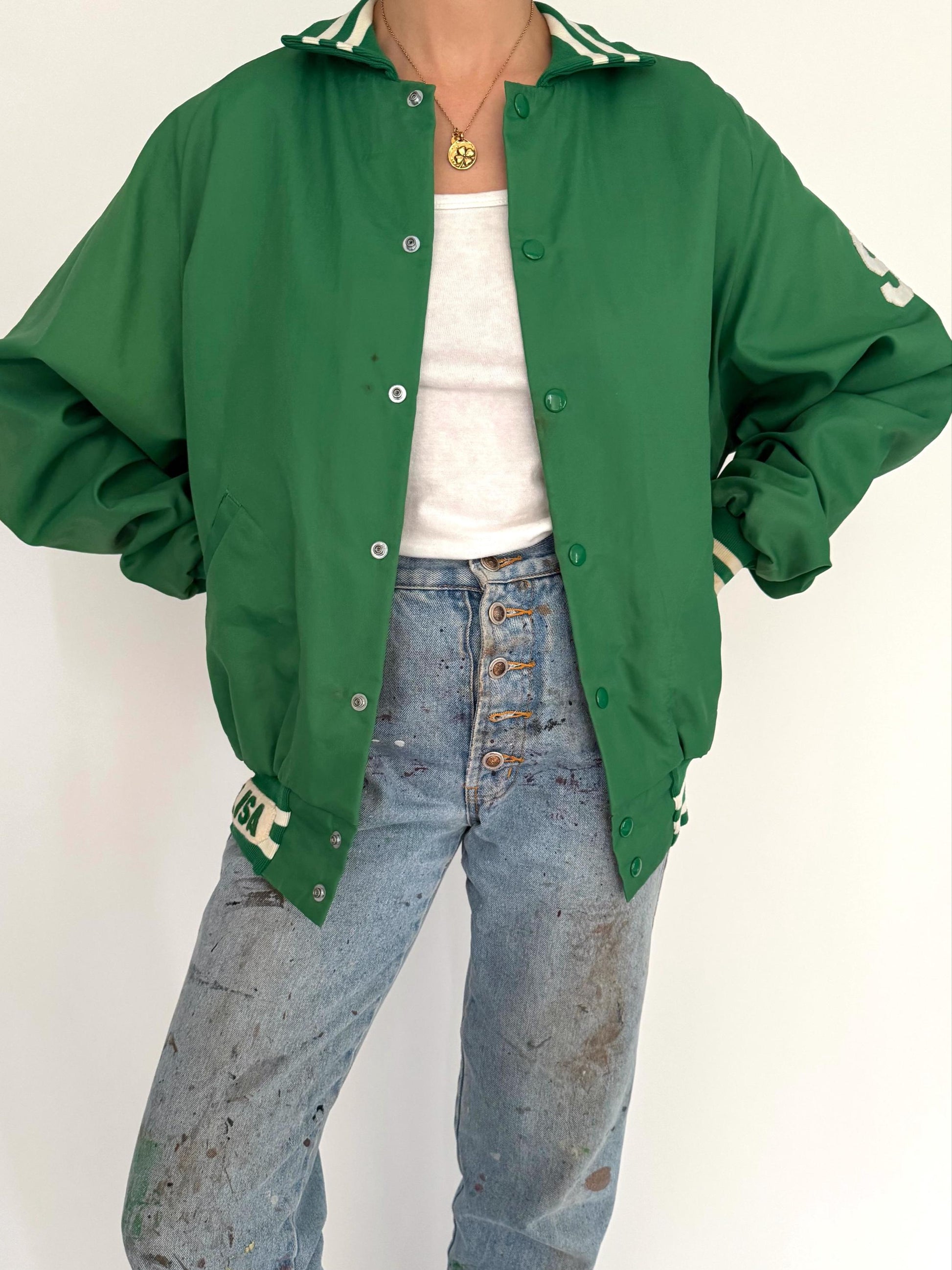 90s vintage green volleyball LISA varsity jacket 