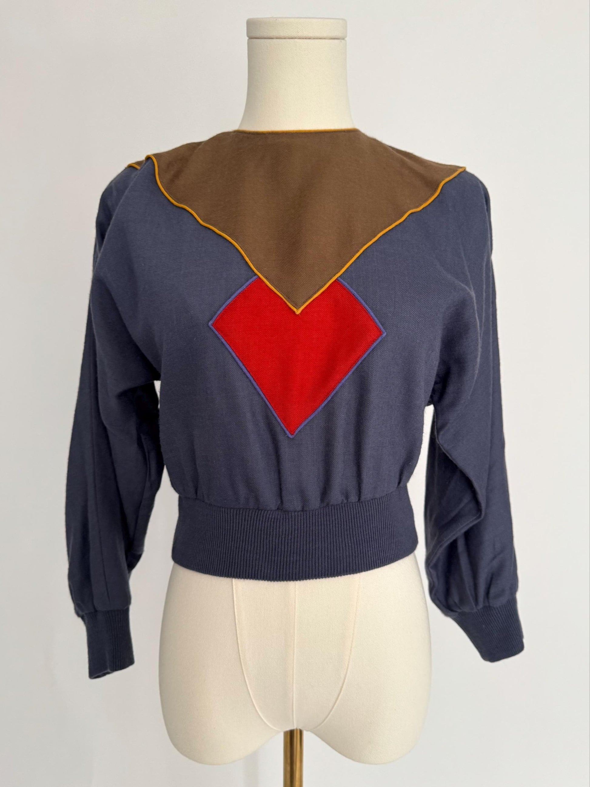 90s vintage multicolor abstract print crop top blouse 