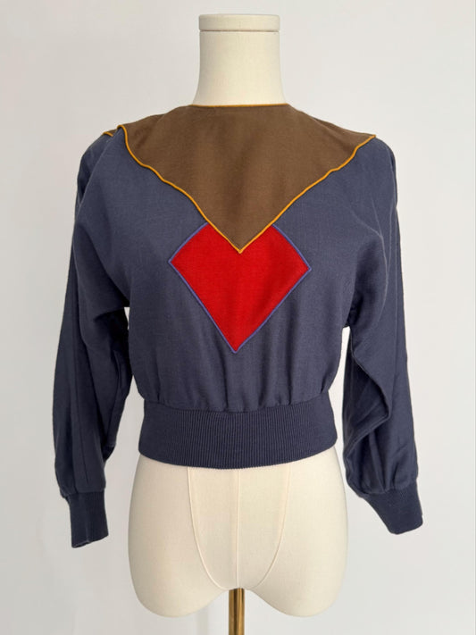 90s vintage multicolor abstract print crop top blouse 