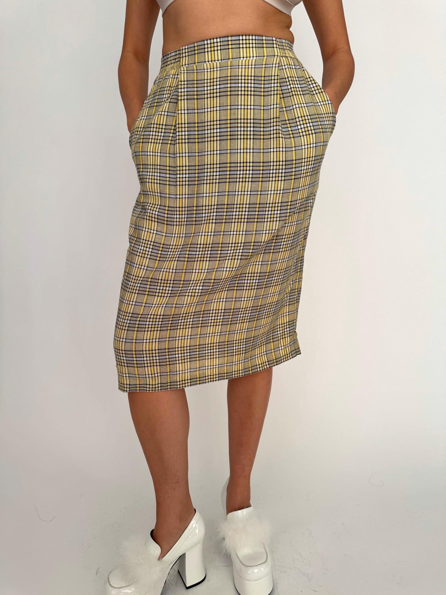 90s vintage yellow tartan plaid blazer skirt matching suit set
