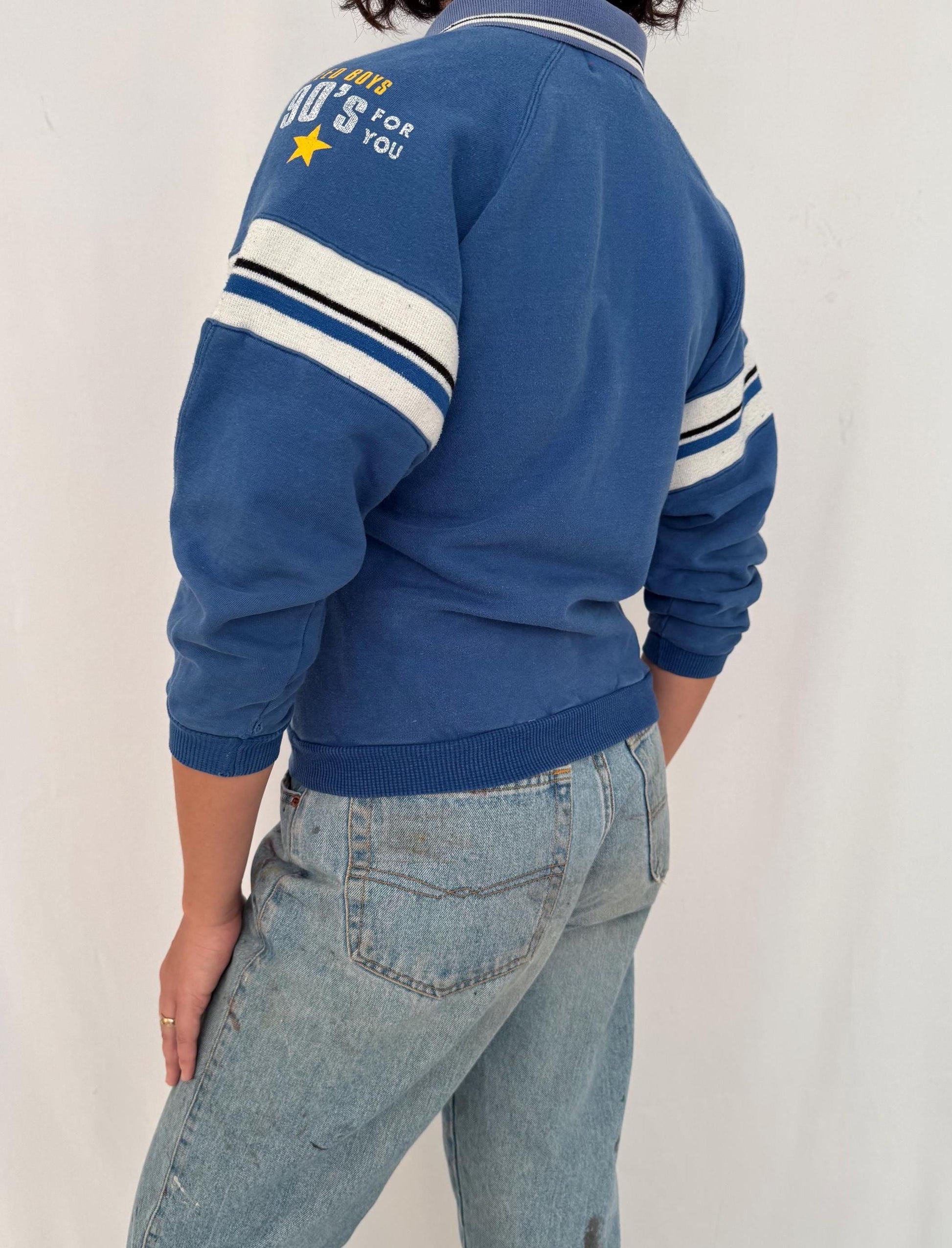 90s vintage blue striped active sports cropped polo shirt