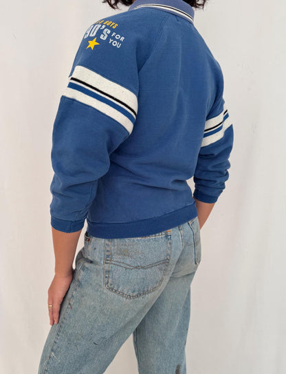 90s vintage blue striped active sports cropped polo shirt
