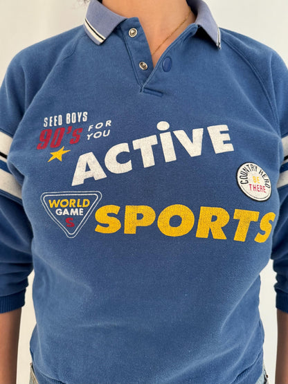 90s vintage blue striped active sports cropped polo shirt
