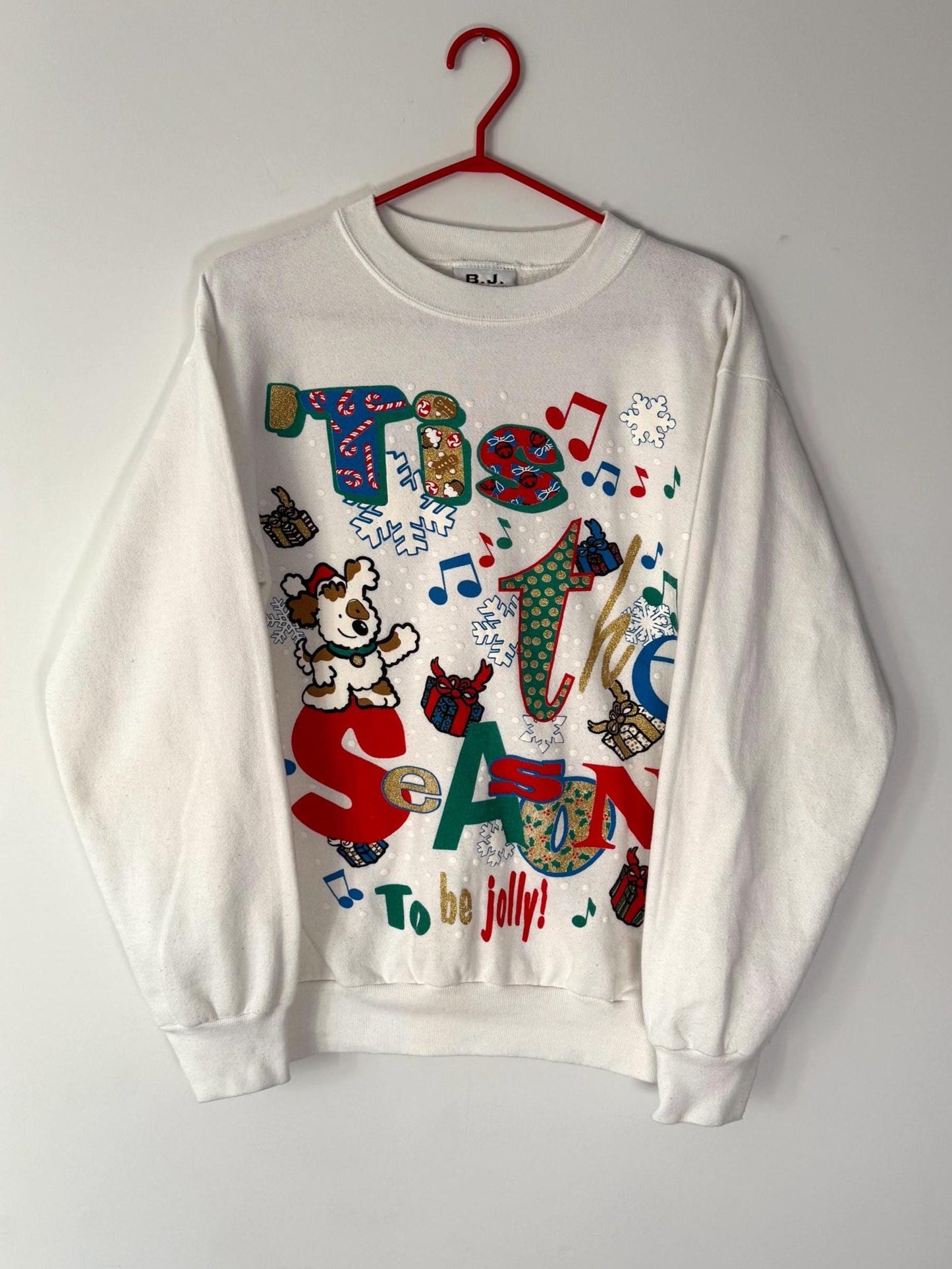 90s vintage festive tis the season holiday graphic pullover sweater – medium