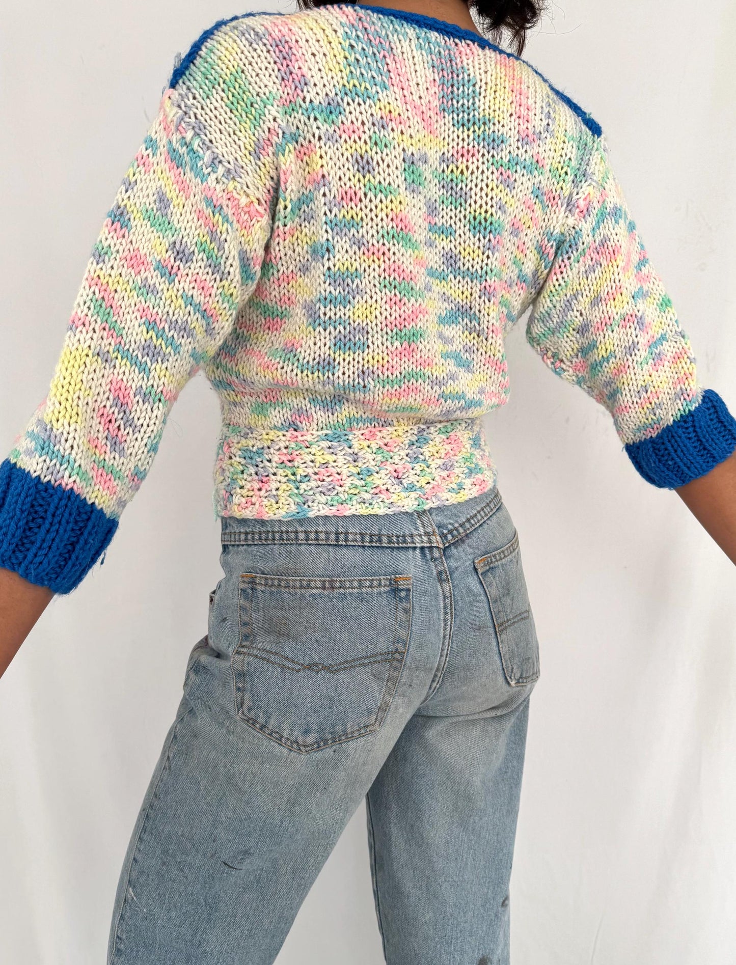 vintage colorful rainbow hand knit cropped sweater 