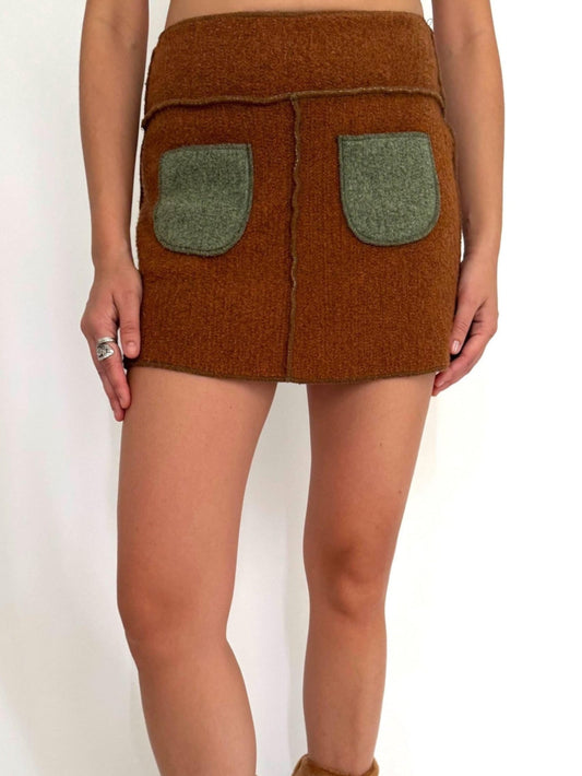 y2k vintage brown green boho fairy felted mini skirt