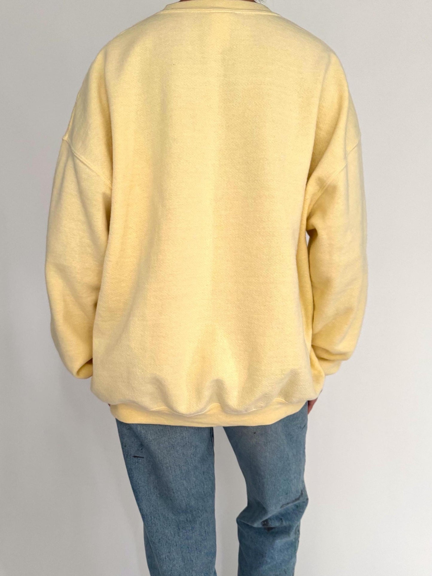 90s vintage yellow Lazy Days puppy animal graphic pullover sweatshirt | cotton crewneck sweater