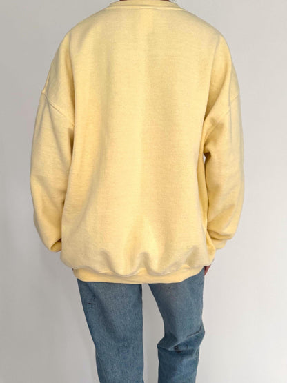 90s vintage yellow Lazy Days puppy animal graphic pullover sweatshirt | cotton crewneck sweater