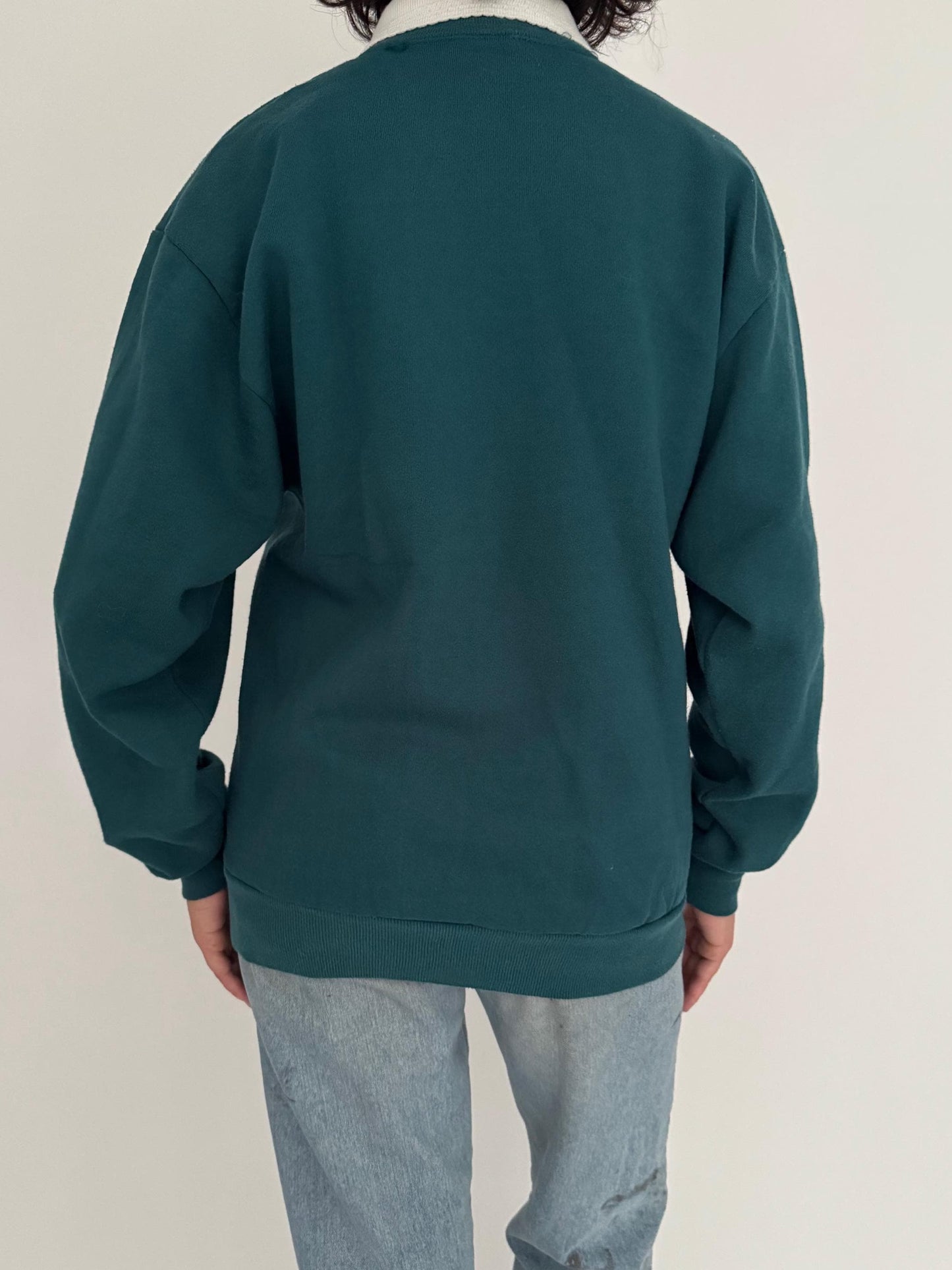 90s vintage green winter wonderland bird graphic pullover sweatshirt – medium