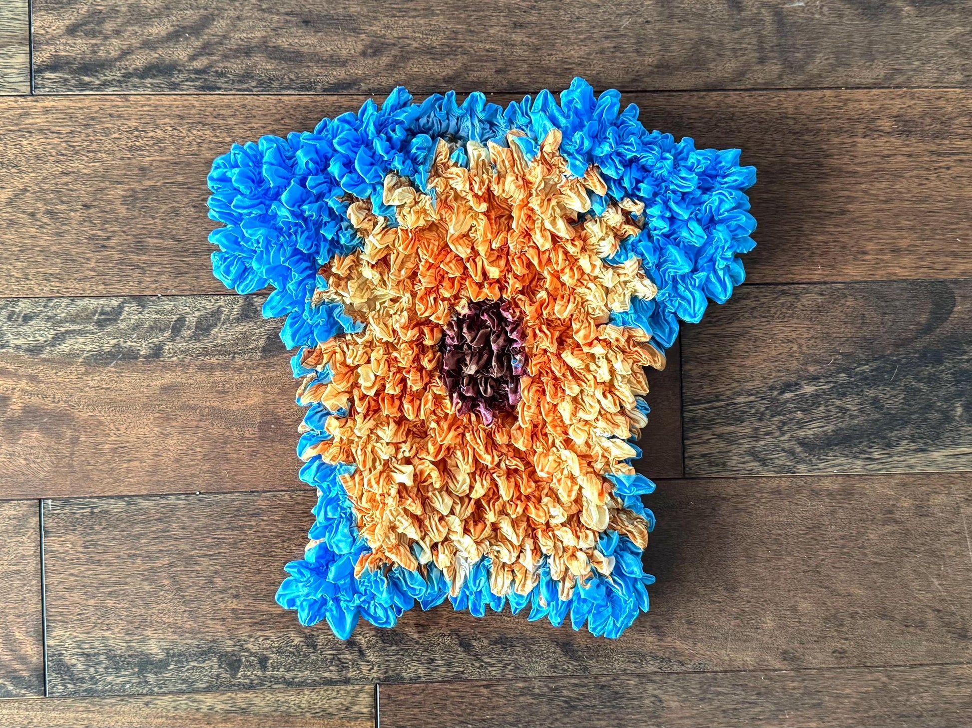 90s vintage blue multicolor sunflower floral graphic popcorn crop top