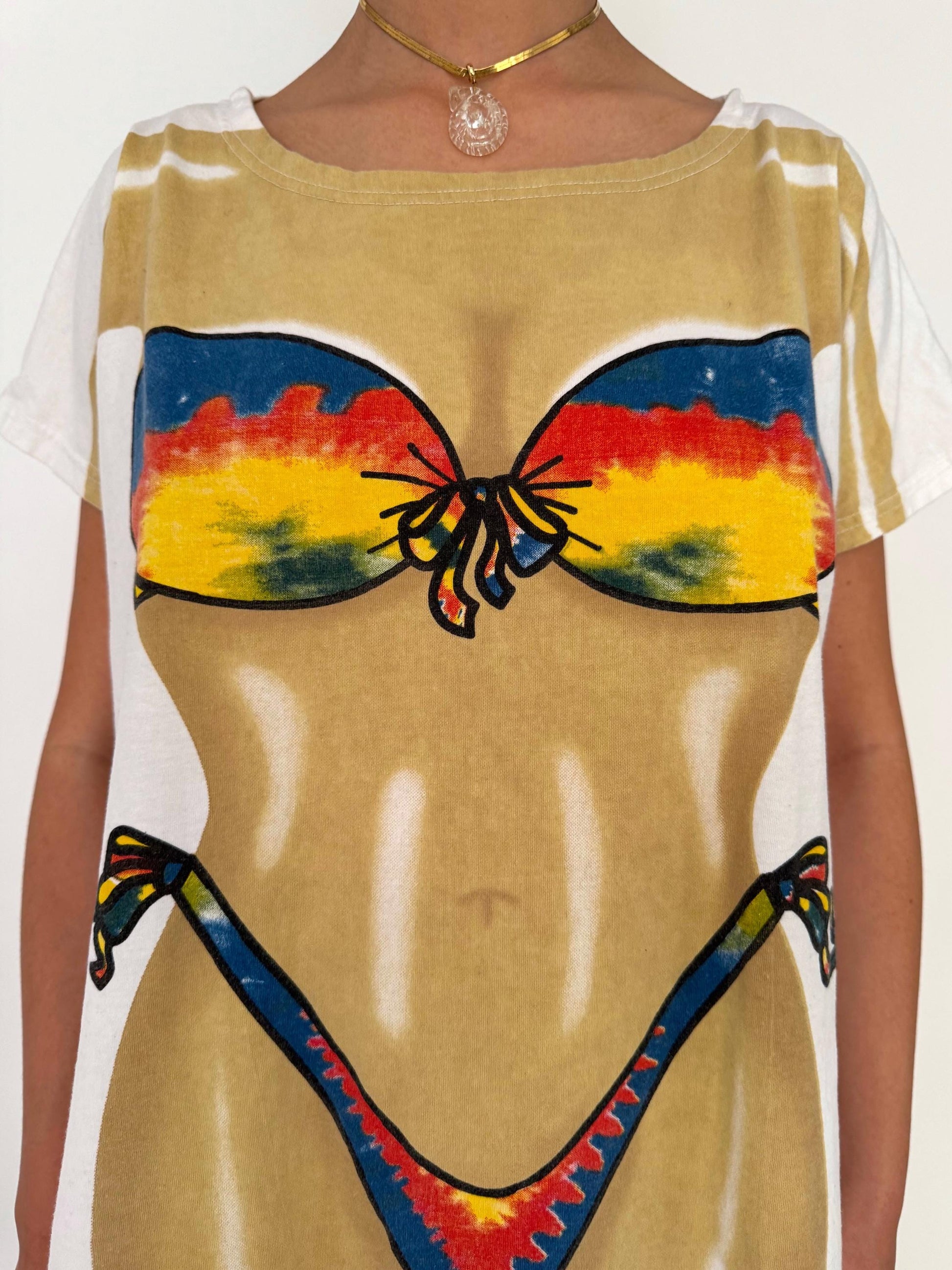 90s vintage bikini body graphic beach tee shirt dress – one size | LA imprints novelty vacation cover up