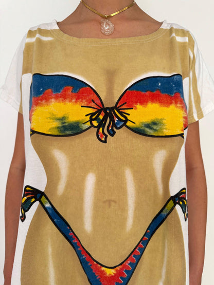 90s vintage bikini body graphic beach tee shirt dress – one size | LA imprints novelty vacation cover up