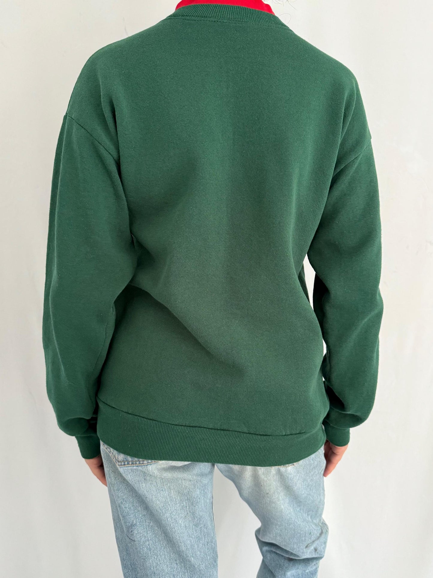 90s vintage green red holiday cardinal bird graphic pullover sweatshirt – medium