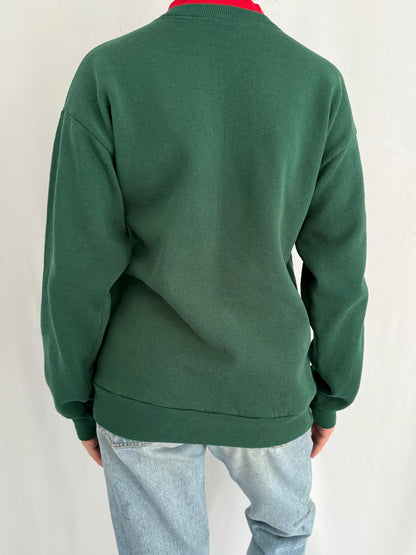 90s vintage green red holiday cardinal bird graphic pullover sweatshirt – medium