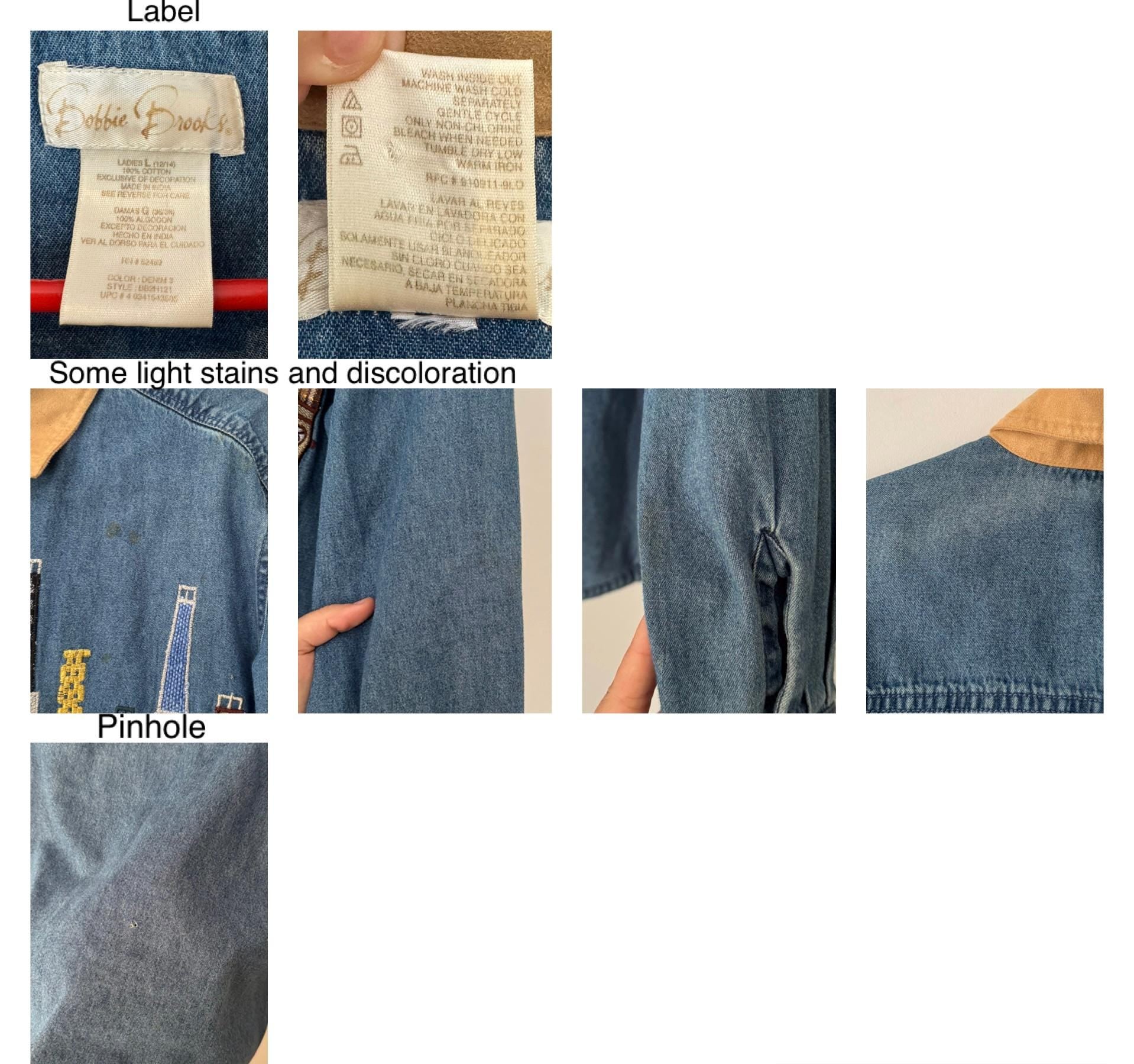 90s vintage blue denim wrist watches novelty embroidered button up shirt