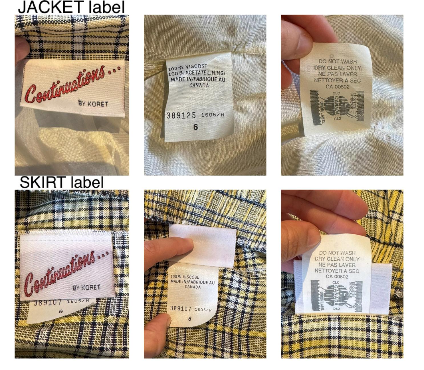 90s vintage yellow tartan plaid blazer skirt matching suit set