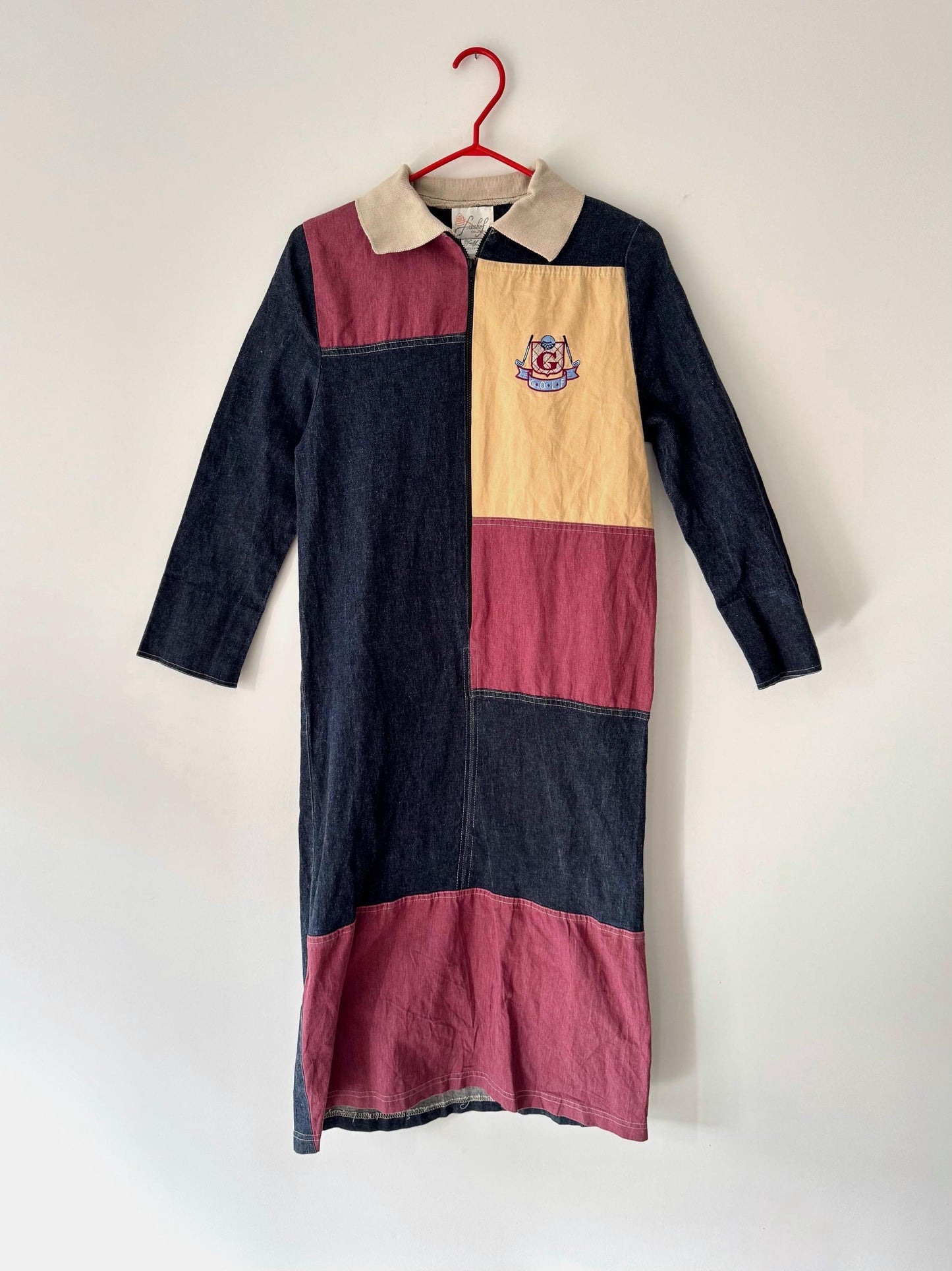 90s vintage multicolor denim patchwork midi dress 