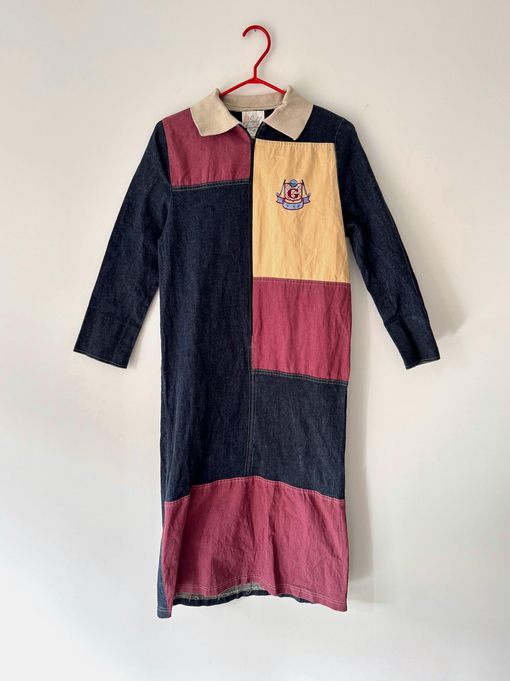 90s vintage multicolor denim patchwork midi dress 