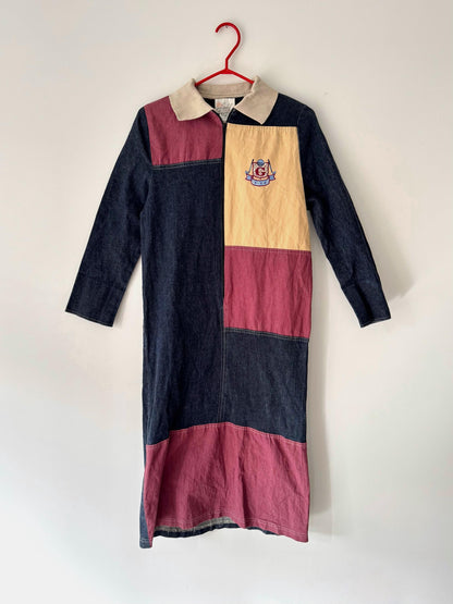 90s vintage multicolor denim patchwork midi dress 