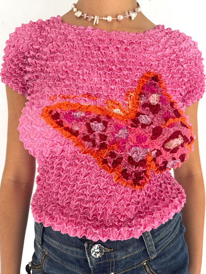 90s vintage pink butterfly graphic popcorn crop top